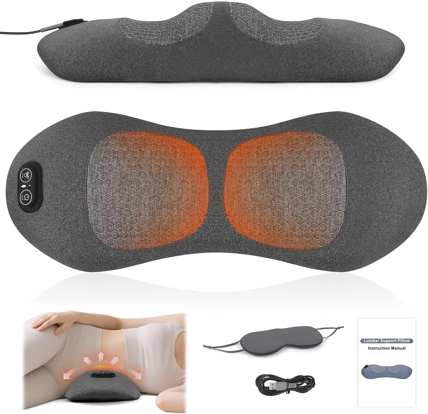 3 in 1 Electric Lumbar Support Pillow with Heat, Vibration, Traction - Adjustable Smooth Spine Back Massager for Lower Back Pain