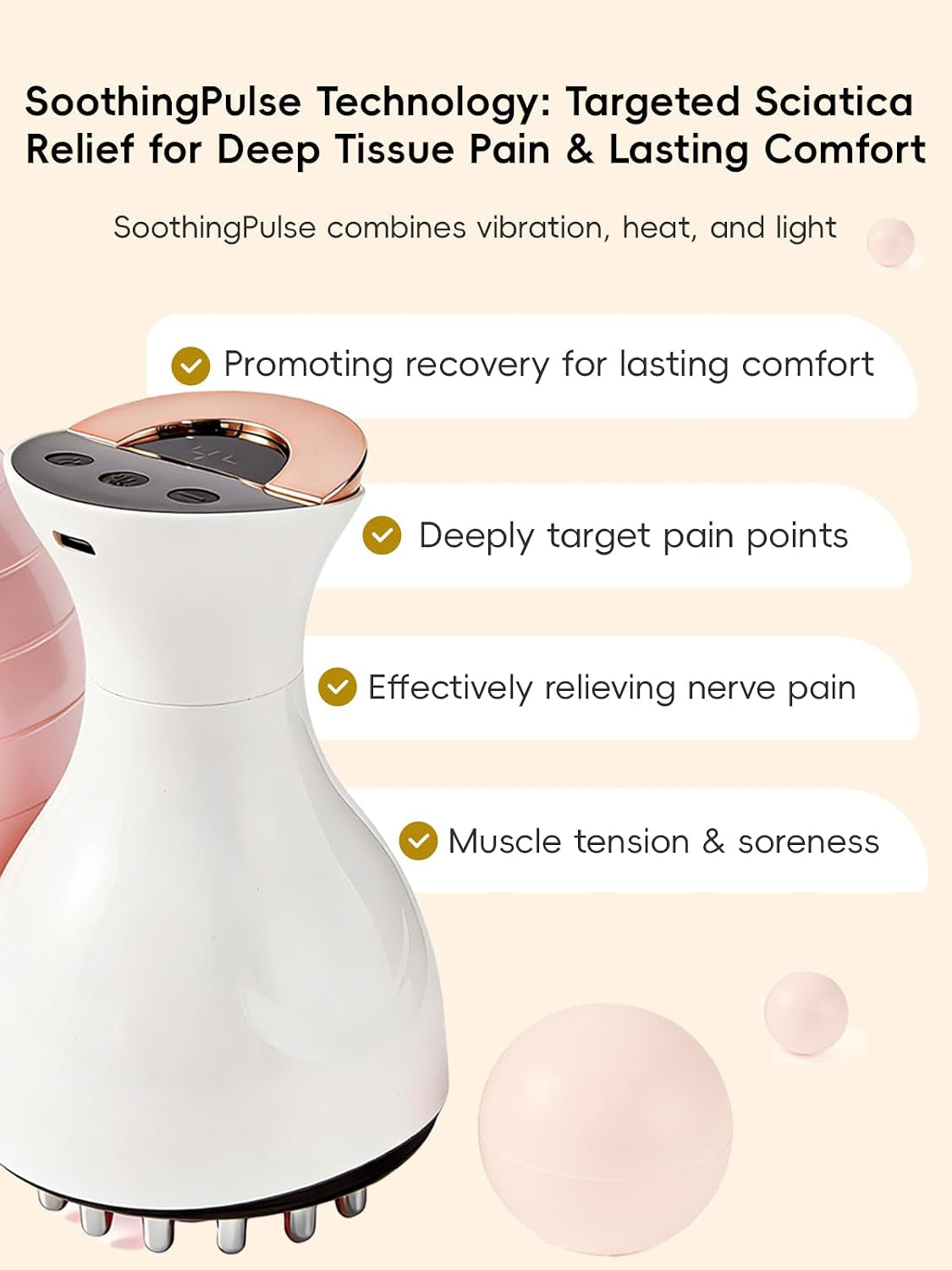 Sciatica Pain Relief Devices – Deep Tissue Massager with Multi-Mode Technology, Heat & Light, Targeted Relief for Sciatic Nerve & Lower Back Pain (White)