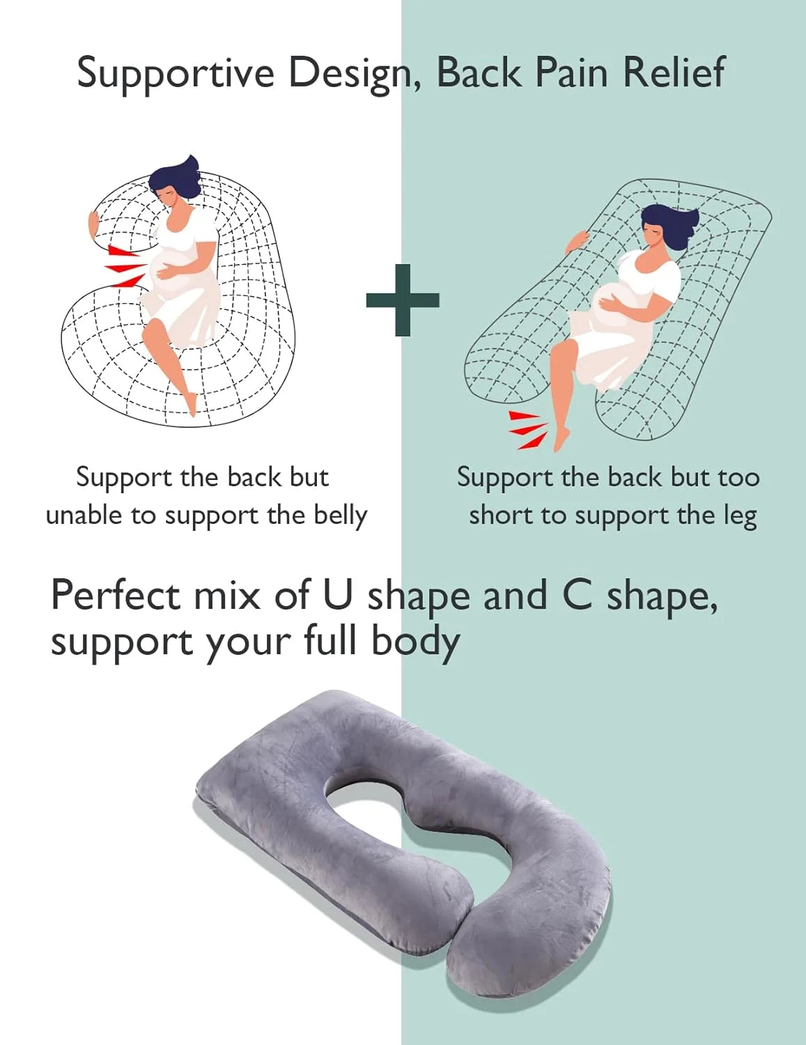Pregnancy Pillow, U Shaped Full Body Maternity Pillow for Sleeping with Removable Cover, 57 Inch Grey