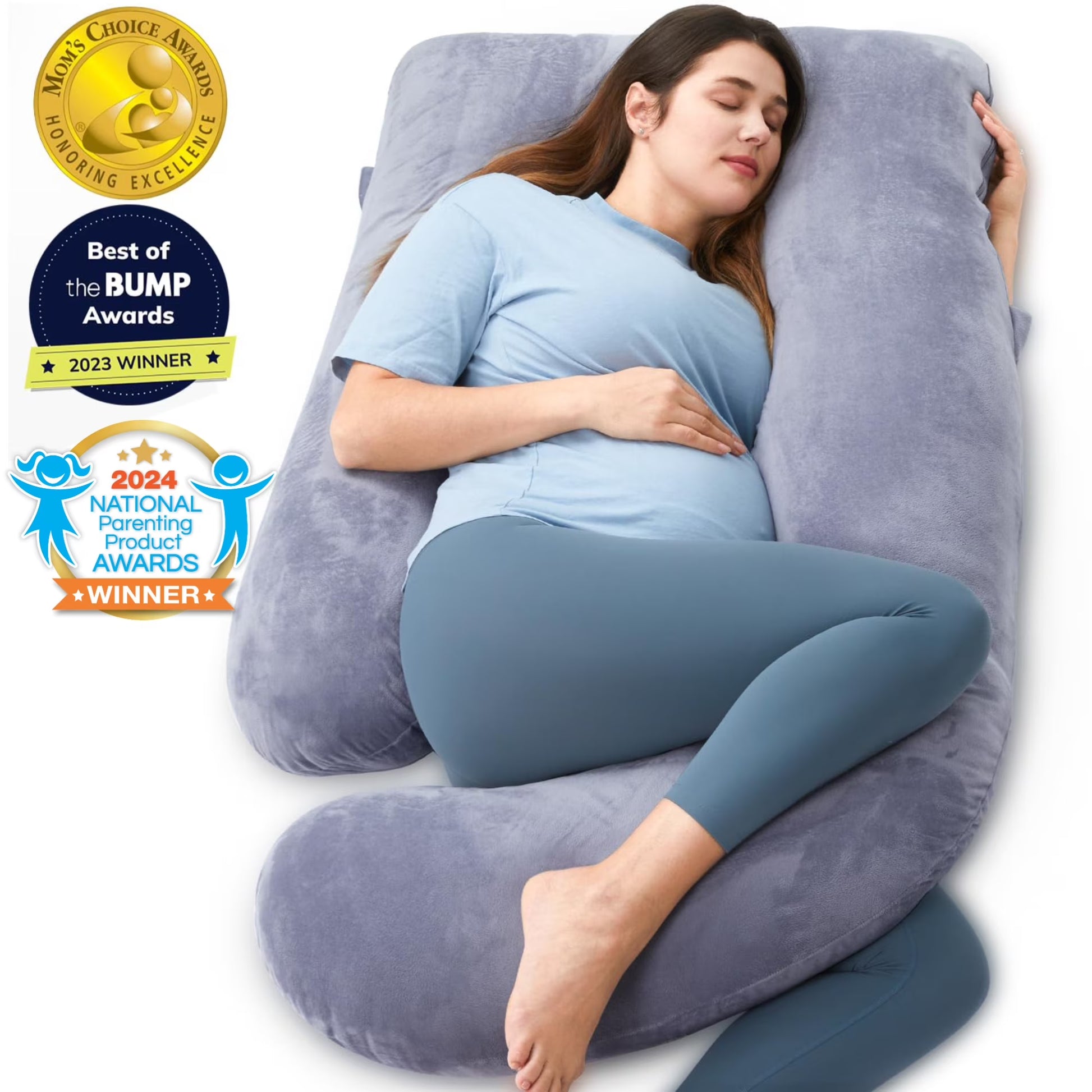 Pregnancy Pillow, U Shaped Full Body Maternity Pillow for Sleeping with Removable Cover, 57 Inch Grey