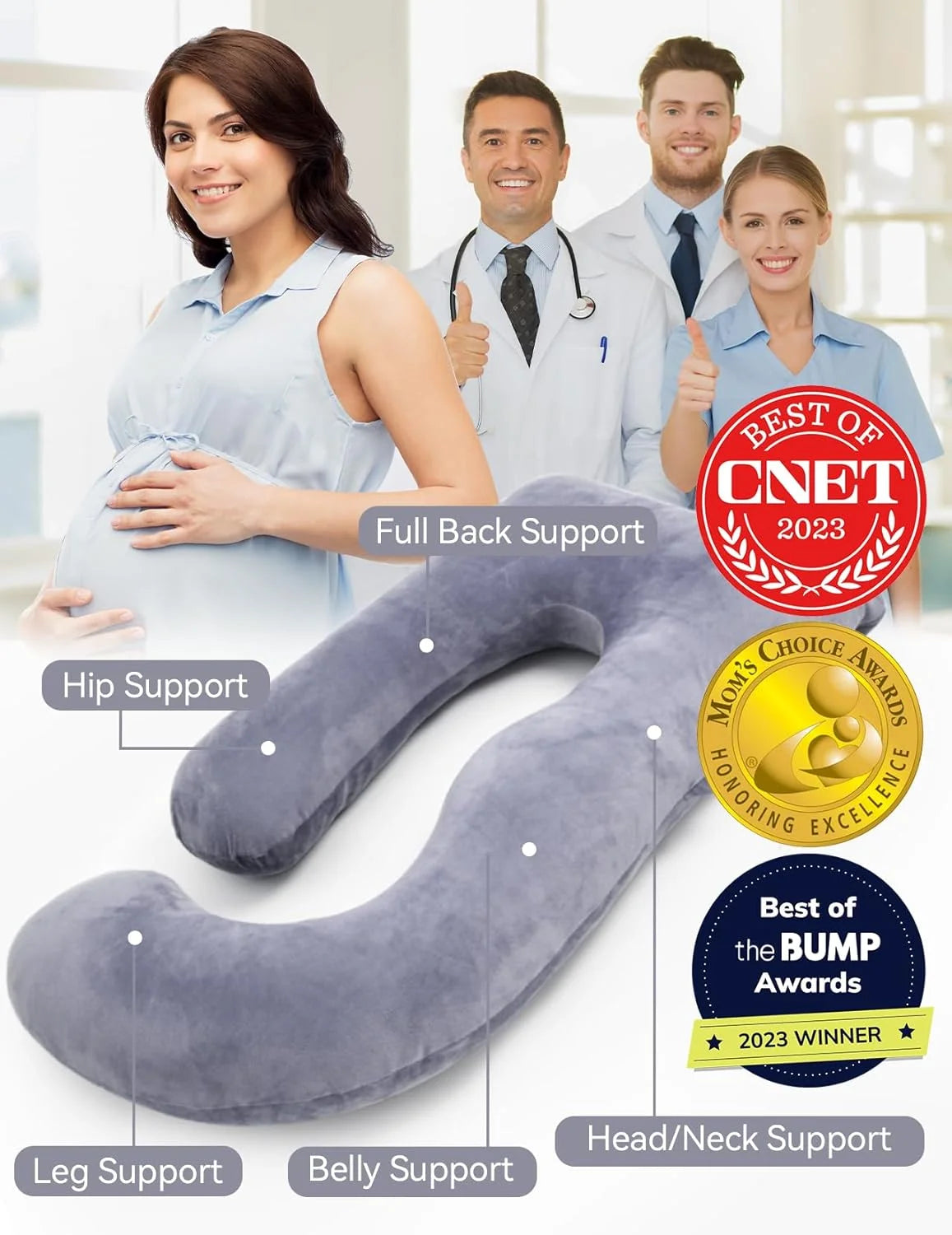 Pregnancy Pillow, U Shaped Full Body Maternity Pillow for Sleeping with Removable Cover, 57 Inch Grey