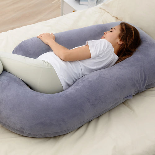 Pregnancy Pillow, U Shaped Full Body Maternity Pillow for Sleeping with Removable Cover, 57 Inch Grey