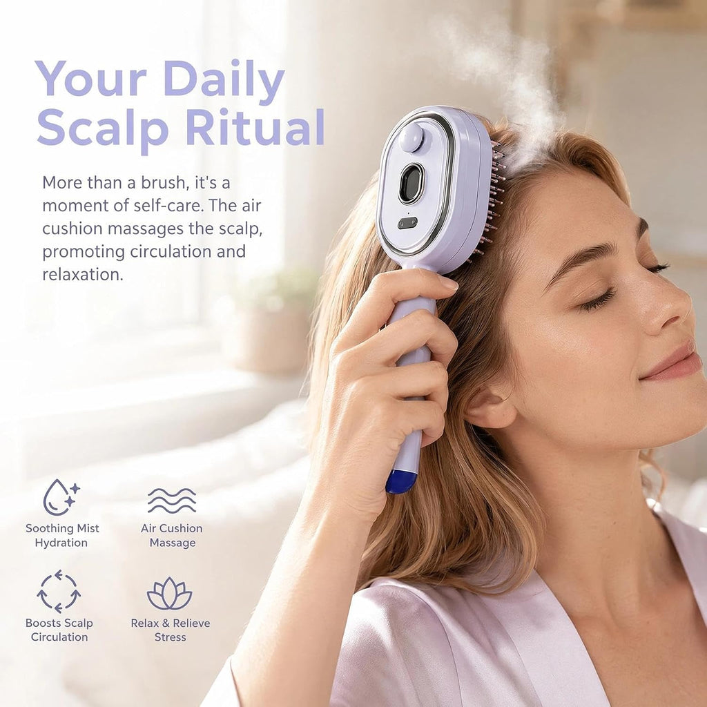 2026 New Electric Spray Air Cushion Massage Comb,3 in 1 Self-Clean Detangling Brush, Restores Silky Shine for Dry & Frizzy Hair, Premium Hair Care Tool for Women