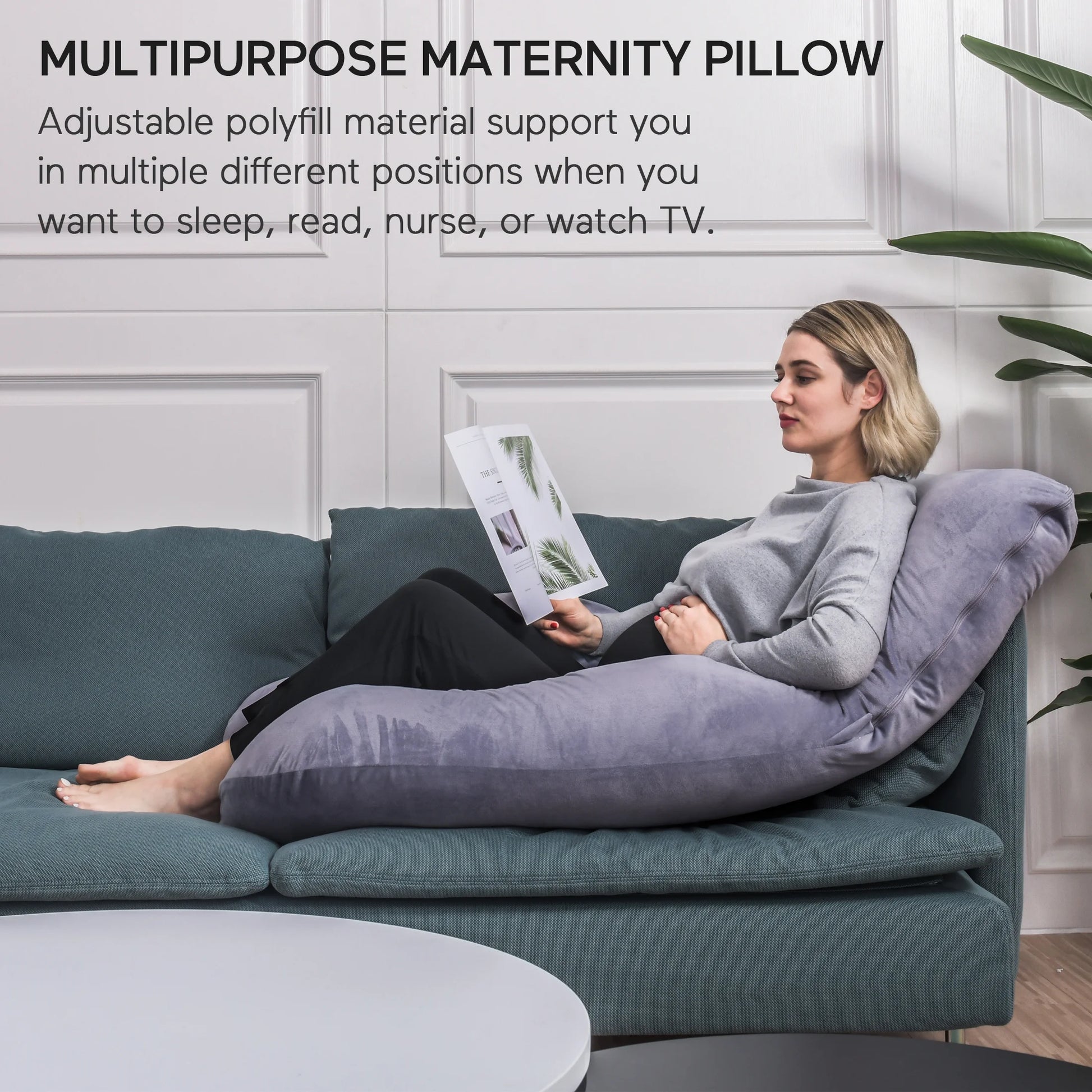 Pregnancy Pillow, U Shaped Full Body Maternity Pillow for Sleeping with Removable Cover, 57 Inch Grey