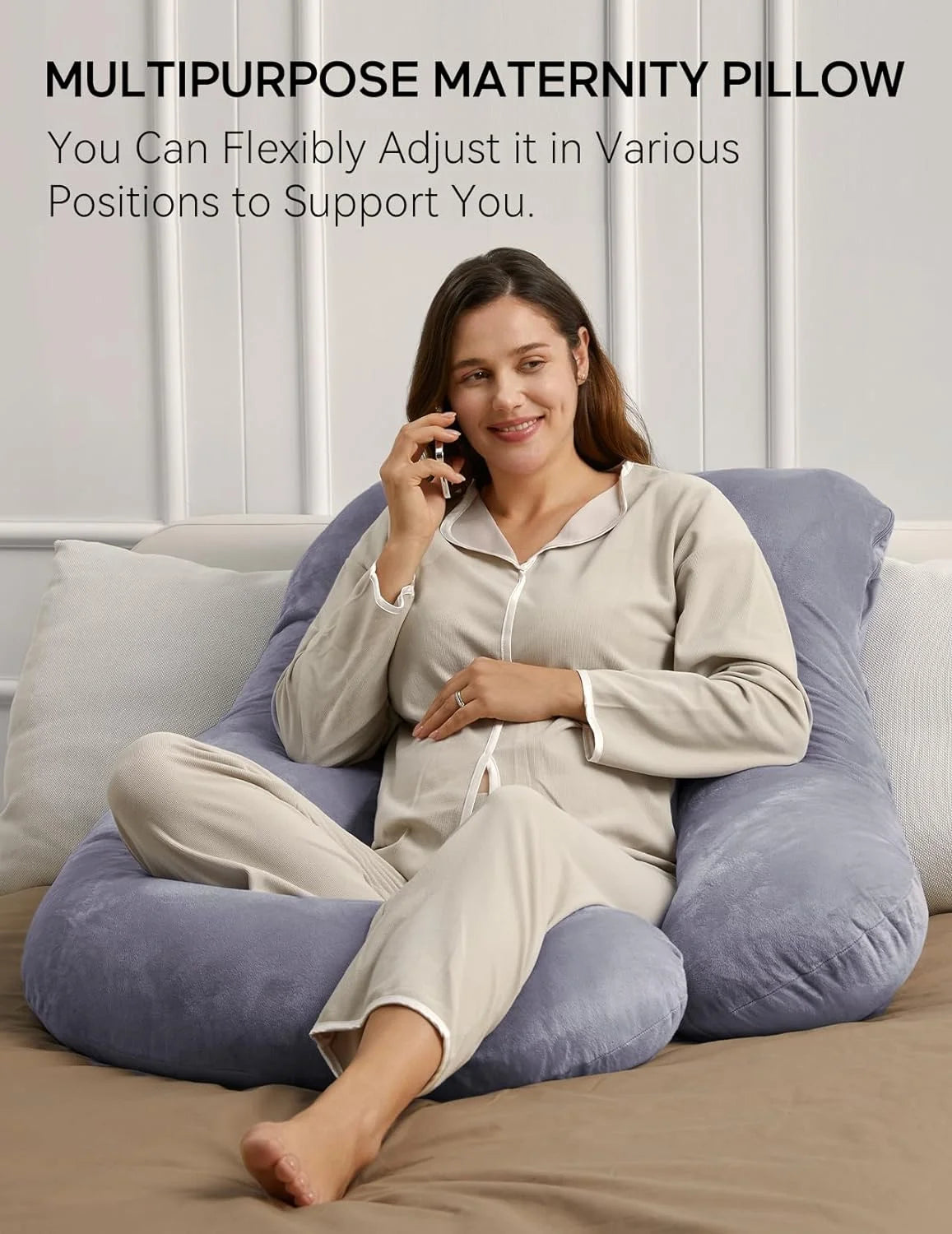 Pregnancy Pillow, U Shaped Full Body Maternity Pillow for Sleeping with Removable Cover, 57 Inch Grey